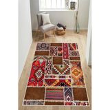 Patchwork Kilim Desenli Baskılı Kaymaz Yıkanabilir Salon Oturma Odası Mutfak Antre Halısı Yolluk 80 X 150 Cm Çok Renkli