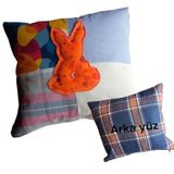 Patchwork Yastık Kılıfı Tavşan Aplikeli Renkli | Tavşan Aplike Süsleme, Patchwork Tasarım, Fermuarlı Arka Yüz, Renkli Kumaş Parçaları, El İşçiliği