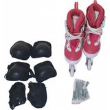 Paten Işıklı Ayarlanabilir Çocuk Alıştırma Pateni 2 Fonksiyon Dizlik Dirseklik Bileklik Koruyucu Set - Pembe - 30-33
