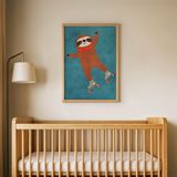 Patenli Tembel Hayvan Çocuk Odası Duvar Posteri Çerçeveli Tablo Duvar Dekorasyonu - 30 x 40 - Ahşap Çerçeveli