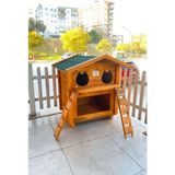 Pati Emlak 2'Li Mamalıklı Ahşap Kedi Evi (Dış Mekan)