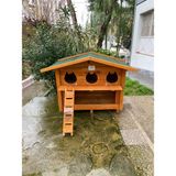 Pati Emlak 3'Lü Mamalıklı Ahşap Kedi Evi (Dış Mekan) - Ahşap Rengi