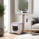 Pati Homes Patihomes XL Kedi Evi Bej Yataklı Tırmalamalı Ahşap 45 x 55 x 85 cm İri Kediler İçin Tasarlanmış