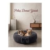 Patiderm Pelüş Simit Kedi & Küçük Irk Köpek Yatağı, 50 cm, Gri