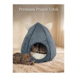 Patiderm Premium Piramit Kedi Köpek Yuvası, Çıkartılabilir Minderli, Nubuk Kumaş, Mavi, 50 cm