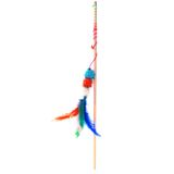 Patiderm Tüylü Kedi Oltası, Ahşap Saplı, Ponponlu, 50cm, Çoklu Renk