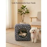 Patiderm Üç Fonksiyonlu Gri Kare Sünger Yatak - 40cm Konforlu Poplin Kumaş ile Evcil Dostlar İçin