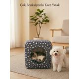 Patiderm Üç Fonksiyonlu Kedi Köpek Kapalı Kare Sünger Yatak, 40 x 40 cm, Gri