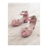 PATİK BEBE KIZ ÇOCUK PEMBE RENKLİ FİYONKLU RAHAT KARE TOPUKLU KLİPS TOKALI ŞIK ABİYE AYAKKABI