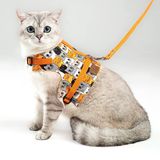 Patipatron Kaçış Önleyici Kedi Gezdirme Tasması Ve Küçük Irk Köpek Gezdirme Tasması (Turuncu Kedi Desenli, S)