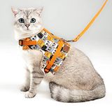 Patipatron Kaçış Önleyici Kedi Gezdirme Tasması Ve Küçük Irk Köpek Gezdirme Tasması (Turuncu Kedi Desenli, S)