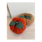 Patiska Tasarım El Yapımı 2 Li Set Örgü Balkabağı Dekoratif Yastık 20X10 Cm – Halloween Temalı, Boncuk Elyaf Dolgulu