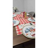 Patiska Tasarım Yılbaşı Temalı 6 Adet 32 cm Lastikli Supla 6 Ahşap Supla + 50X140 Runner Seti Masa Dekorasyon Takımı - 32 x 32 cm - Beyaz - Kırmızı