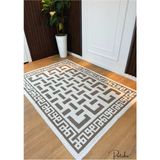 Patiska Yıkanabilir Dekoratif Labirent Desen Pamuk Bukle Kilim - 80 x 200 cm - Kahverengi