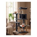 PATİSTORE Atina Antrasit Çok Katlı Yıkanabilir Wellsoft Kumaş Ağır MDF Taban Kedi Tırmalama Ve Oyun Evi Kedi Ağacı