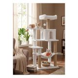PATİSTORE Atina Kül Beyazı Çok Katlı Yıkanabilir Wellsoft Kumaş Ağır MDF Taban Kedi Tırmalama Ve Oyun Evi Kedi Ağacı