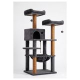 PATİSTORE Bişkek Antrasit Çok Katlı Yıkanabilir Wellsoft Kumaş Ağır MDF Taban Kedi Tırmalama Ve Oyun Evi Kedi Ağacı