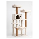 PATİSTORE Bişkek Kırık Beyaz Çok Katlı Yıkanabilir Wellsoft Kumaş Ağır MDF Taban Kedi Tırmalama Ve Oyun Evi Kedi Ağacı