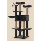 PATİSTORE Budapeşte Antrasit Çok Katlı Yıkanabilir Wellsoft Kumaş Ağır MDF Taban Kedi Tırmalama Ve Oyun Evi Kedi Ağacı