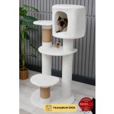 PATİSTORE Colombo Beyaz Çok Katlı Wellsoft Kumaşlı Yıkanabilir Kedi Tırmalama Ve Oyun Evi - Sarsılmaz Ağır Tabanlı Sağlam MDF Kedi Kulesi