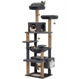 PATİSTORE Lizbon Antrasit Çok Katlı Yıkanabilir Wellsoft Kumaş Ağır MDF Taban Kedi Tırmalama Ve Oyun Evi Kedi Ağacı