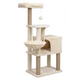 PATİSTORE Londra Kırık Beyaz Çok Katlı Yıkanabilir Wellsoft Kumaş Ağır MDF Taban Kedi Tırmalama Ve Oyun Evi Kedi Ağacı