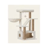 PATİSTORE Madrid Kırık Beyaz Çok Katlı Yıkanabilir Wellsoft Kumaş Ağır MDF Taban Kedi Tırmalama Ve Oyun Evi Kedi Ağacı