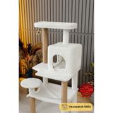 PATİSTORE Modern Beyaz Kapalı Kedi Evi Ve Tırmalama Adası - Yıkanabilir Wellsoft Kumaşlı Sarsılmaz Kedi Oyun Alanı