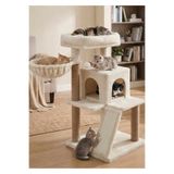PATİSTORE Porto Kül Beyazı Çok Katlı Yıkanabilir Wellsoft Kumaş Ağır MDF Taban Kedi Tırmalama Ve Oyun Evi Kedi Ağacı