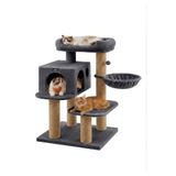 PATİSTORE Roma Antrasit Çok Katlı Yıkanabilir Wellsoft Kumaş Ağır MDF Taban Kedi Tırmalama Ve Oyun Evi Kedi Ağacı