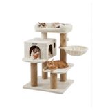 PATİSTORE Roma Kırık Beyaz Çok Katlı Yıkanabilir Wellsoft Kumaş Ağır MDF Taban Kedi Tırmalama Ve Oyun Evi Kedi Ağacı