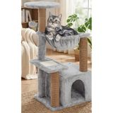 PATİSTORE Tiflis Gri Çok Katlı Wellsoft Kumaş Ağır MDF Taban Kedi Tırmalama Ve Oyun Evi Kedi Ağacı