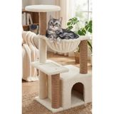 PATİSTORE Tiflis Kırık Beyaz Çok Katlı Wellsoft Kumaş Ağır MDF Taban Kedi Tırmalama Ve Oyun Evi Kedi Ağacı