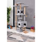PATİSTORE Tokyo Çok Katlı ve Yataklı Kedi Oyun Evi - Tokyo Gri; ağır tabanlı, yumuşak wellsoft kumaş, anti-alerjik, yıkanabilir yatak, mdf gövde, jüt tırmalama, modern kedi kulesi, sağlam, konforlu kedi yuvası.