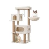 PATİSTORE Viyana Kırık Beyaz Çok Katlı Yıkanabilir Wellsoft Kumaş Ağır MDF Taban Kedi Tırmalama Ve Oyun Evi Kedi Ağacı