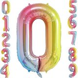 Patladı Gitti 0 Sıfır Rakam Gökkuşağı Folyo Balon 34" Inc 76 cm - Renkli