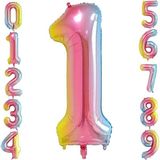 Patladı Gitti 1 Bir Rakam Gökkuşağı Folyo Balon 34" Inc 76 cm - Renkli