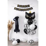 Patladı Gitti 1 Yaş Kedi Temalı Doğum Günü Balon Seti – Siyah Konsept