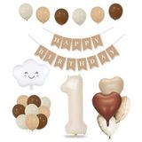 Patladı Gitti 1 Yaş Retro Doğum Günü Seti; Krem Rakam Folyo, Banner, Kalp Folyo ve Lateks Balon