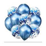 Patladı Gitti 12 Inç Mavi Konfetili Karışık Balon 10 Adet - Beyaz - Mavi