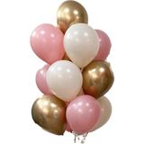 Patladı Gitti 12 Inç Pembe Krom Gold Balon 10 Adet Deniz Kumu Renkli Parti Malzemeleri - Pembe - Gold