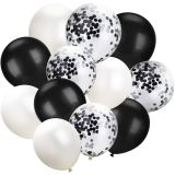 Patladı Gitti 12 inç Siyah Beyaz Konfetili 10 Adet Balon