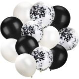 Patladı Gitti 12 inç Siyah Beyaz Konfetili 10 Adet Balon