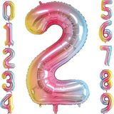 Patladı Gitti 2 Iki Rakam Gökkuşağı Folyo Balon 34" Inc 76 cm - Renkli