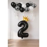 Patladı Gitti 2 Rakam Siyah Kral Tacı ve Konfetili Folyo Balon Set