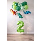 Patladı Gitti 2 Yaş Dinazor Set; Rakam Folyo, 3 Adet Mini Dinazor ve 10 Lu Balon - Açık Yeşil - Koyu Yeşil