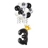 Patladı Gitti 3 Rakam Siyah Kral Tacı ve Konfetili Folyo Balon Set