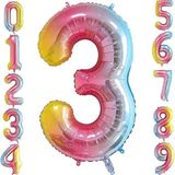 Patladı Gitti 3 Üç Rakam Gökkuşağı Folyo Balon 34" Inc 76 cm - Renkli
