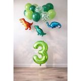 Patladı Gitti 3 Yaş Dinazor Set; Rakam Folyo, 3 Adet Mini Dinazor ve 10 Lu Balon - Açık Yeşil - Koyu Yeşil