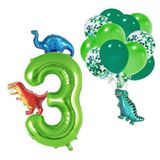 Patladı Gitti 3 Yaş Dinazor Set; Rakam Folyo, 3 Adet Mini Dinazor ve 10 lu Balon